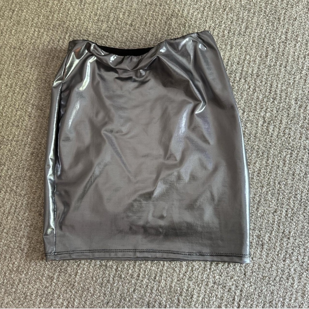 silver mini skirt
